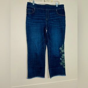 Pioneer Woman Pull on Denim Capris Embroidered Size Large